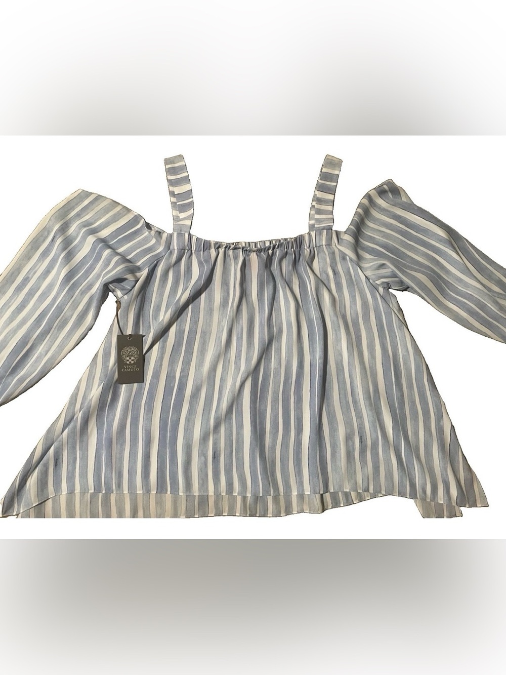 Vince Camuto Light Blue & White Striped Cold-Shoulder Top
